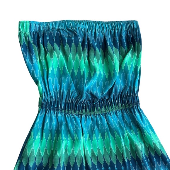Dora Landa Silk Green and Blue Strapless Maxi Dress - Picture 8 of 9